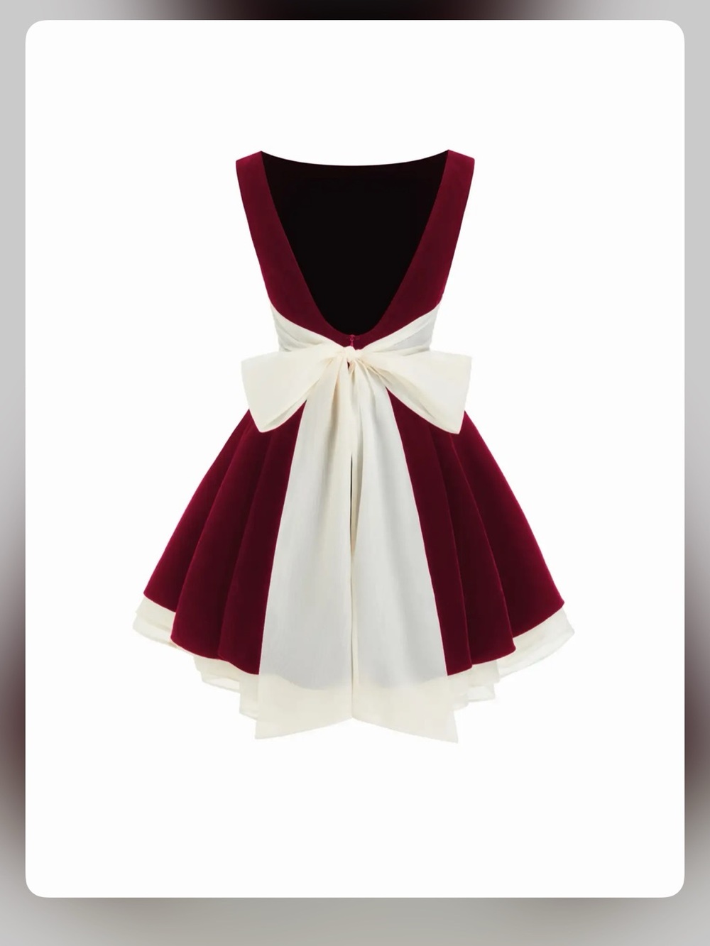 VELVET BOAT NECK RUFFLE TIE BACK TWO TONE PATCHED BACKLESS MINI BABYDOLL DRESS M - Picture 3 of 8